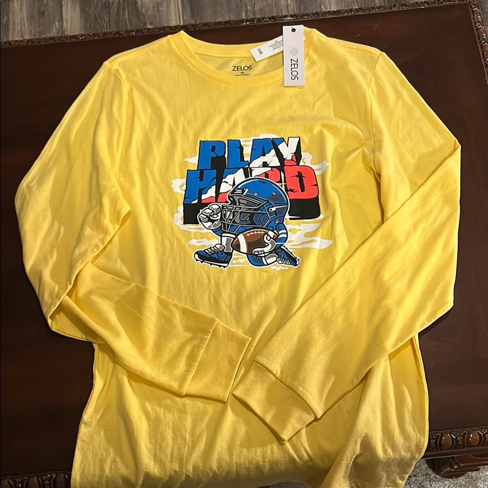 Zelos Yellow Long Sleeve Shirt with Play Hard Graphic